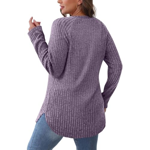 Women's Sweater Crew Neck Side Split Sweaters Lightweight Shirts Fall Clothing Long Sleeve Solid Knit Basic Tee4