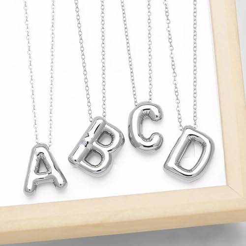 925 Sterling Silver Bubble Letter Necklace For Women And Men - Bubble Letter Initial Necklace J Necklace M Necklace Bubble Necklace Balloon Alphabet Jewelry Charm Pendant For Mens And Women4