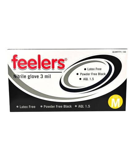 Feelers Black Nitrile Examination Gloves 100 Box Medium - Latex-Free, Powder-Free, Medical-Grade, Food Safe Disposable Gloves Medical & Industrial Use