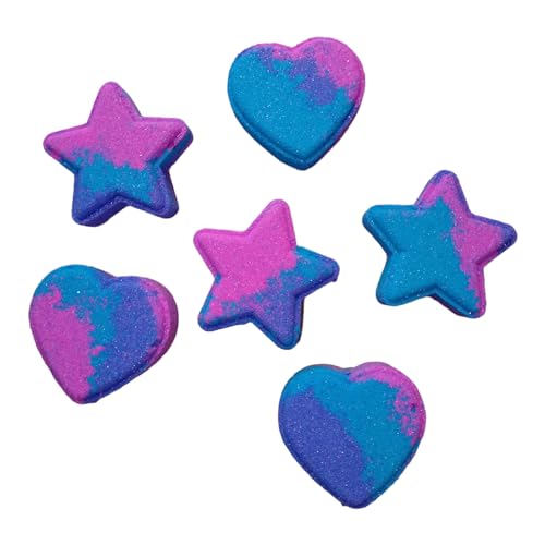 Set of 6 Hearts & Stars Bath Bombs - Scent Snow Fairies- Handmade - Colourful, Foaming, Kids - Image 3