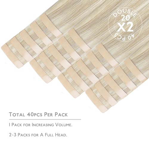 Image of WENNALIFE Tape in Hair Extensions Human Hair, 40pcs 100g 18 inch Ash Blonde Highlighted Platinum Blonde Hair Extensions Real Human Hair Straight Tape in Extensions Invisible Human Hair Extensions