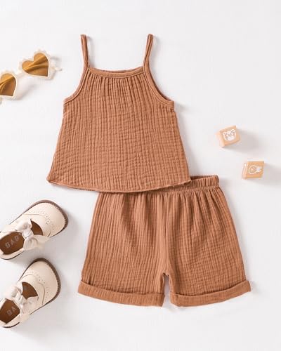 Image of Weebaby Toddler Girl Clothes Baby Summer Outfits Sleeveless Halter Top Ruffle Short Set Cute Kids Clothes Girls