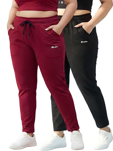 Image of BLINKIN Ankle Length Plus Size Cotton Track Pant for Woman | Ultimate Summer Lowers & Pajama for Women Pack of 2 (combo-plus-86)