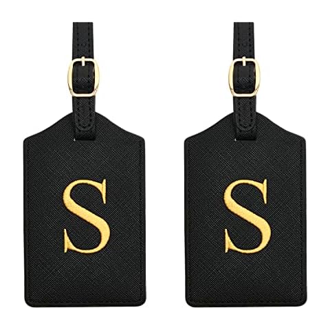 2 Pcs Initial Luggage Tags Monogrammed PU Leather Luggage Tags Embroidered Luggage Tags for Suitcases Travel Luggage Tags for Baggage Bags (S) Cover