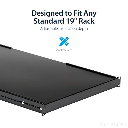 StarTech.com Étagère Réglable 1U pour Montage en Rack Serveur, 79,3Kg - Profondeur de Montage de 49,53 à 96,52cm Plateau pour Rack 19 pour Équipement AV/Données/Réseau - Prof 69,85cm (ADJSHELFHD)