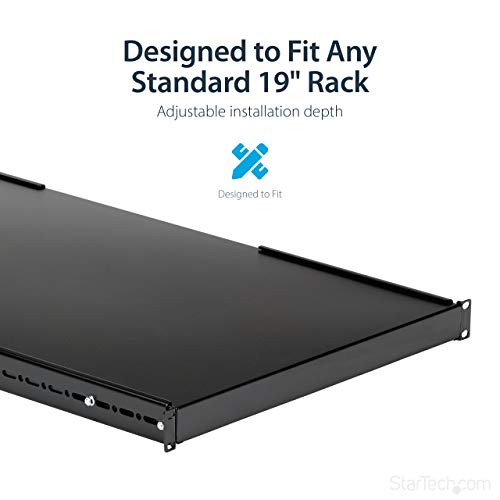 Image of 1U Adjustable Mounting Depth Rack Mount Shelf - Heavy Duty Fixed Server Rack Cabinet Shelf - 175lbs / 80kg - Fixed Rack Shelf