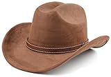 Melesh Western Cowboy Hat for Women Men Small Short Wide Brim Beach Cowgirls Cattleman Cowboys Hats (US, Alpha, One Size, Coffee)