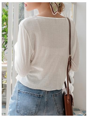 OYOANGLE Women's Cropped Lightweight Cardigan Long Sleeve Button Down Regular Fit Cardigans2