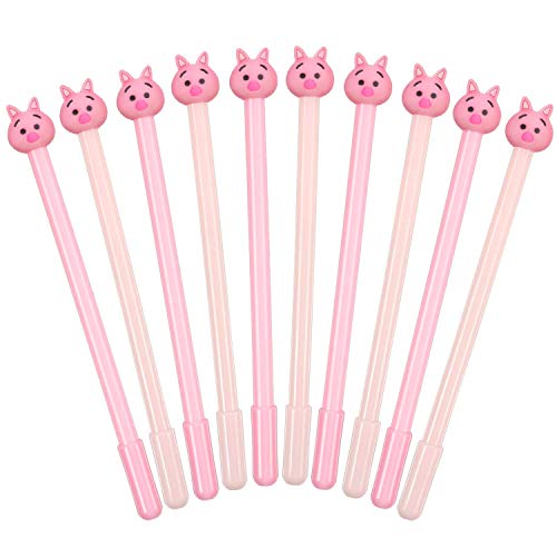Hokly 10 Piezas de Bolígrafo de Tinta de Gel de Patrón de Cerdo Lindo Bolígrafo de Escritura Negra para Materiales de Oficina Escuela, 0,38 mm, Cáscara de Bolígrafo Rosa y Rosa Claro