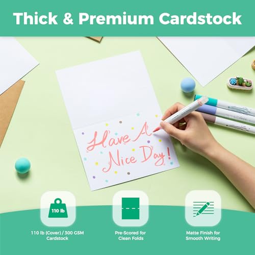 100 Pack Blank White Cards and Envelopes, Ohuhu 5 x 7 Heavyweight Folded Cardstock and A7 Envelopes for DIY Cards, Wedding, Birthday, Invitations, Thank You Cards & All Occasion image 6