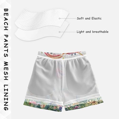 Pigsaly Boys Swim Trunks Cute Little Unicorn Rainbow Boys Board Shorts Swimsuit Swimwear Summer Bathing Suit 2T4