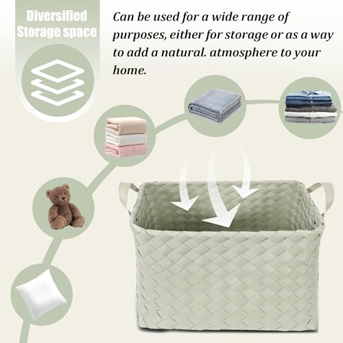 Image of BROWNLILY Handwoven Clothes Basket Laundry Hampers Large Wicker Storage Baskets for Shelves Blankets Closet Storage Bins Car Bedroom Bathroom Organizers and Storage Bath (Pack of 4, Green)