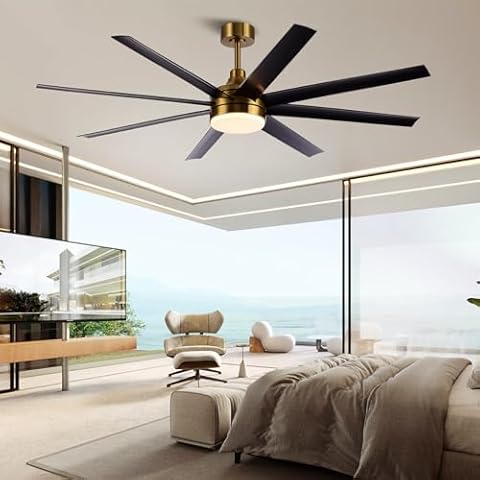 Tropwellhouse Black and Gold Ceiling Fan with Lights Remote Control, Indoor Large Ceiling Fan with 6 Speed Noiseless DC Motor, Modern Industrial Ceiling Fan for Living Room Bedroom, 56Inch Cover
