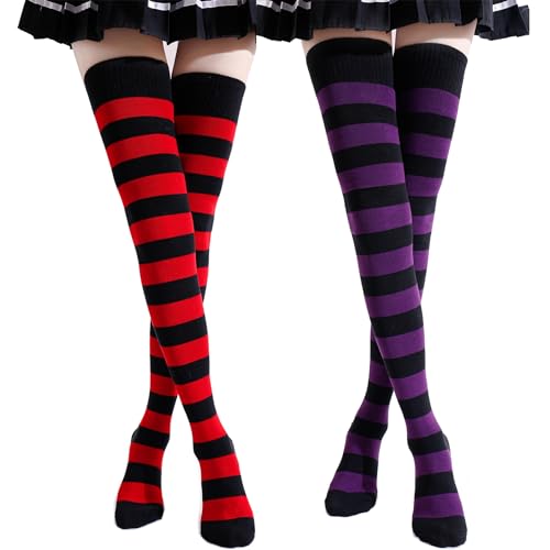 Image of Kayhoma Extra Long Cotton Stripe Thigh High Socks Over the Knee High Socks