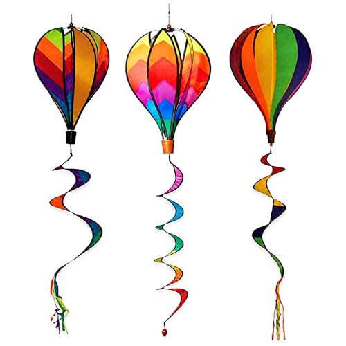 POPETPOP 3 Pcs Hot Air Balloon Wind Spinner, Rainbow Windsock Garden Pinwheels Whirligigs Wind Spinner, Outdoor Whirligig Toy for Garden Lwan Yard Home Decoration Ornament