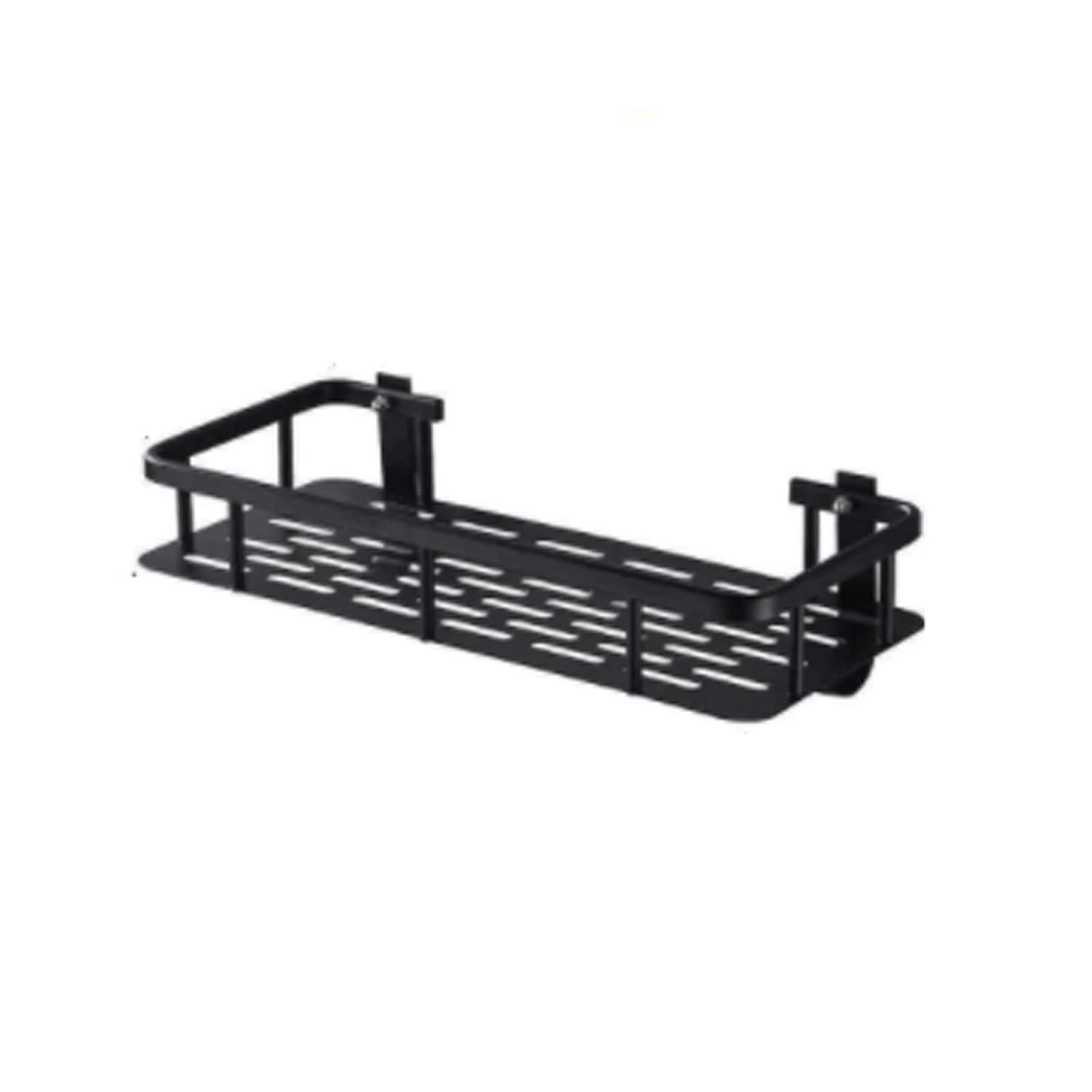 Pot and Pan Organizer Wall Mounted Bathroom Rectangular Black Shelf Shower Caddy Space Aluminum Shelves with Hooks Shampoo