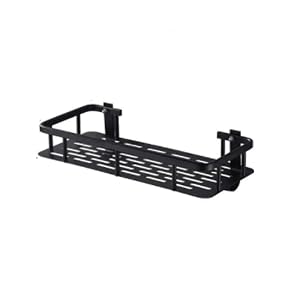 Pot and Pan Organizer Wall Mounted Bathroom Rectangular Black Shelf Shower Caddy Space Aluminum Shelves with Hooks Shampoo