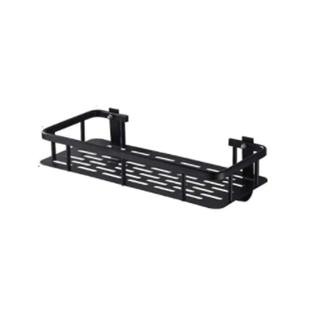 Pot and Pan Organizer Wall Mounted Bathroom Rectangular Black Shelf Shower Caddy Space Aluminum Shelves with Hooks Shampoo