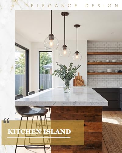 Image of 2-Pack Pendant Lights Kitchen Island, 7 inch Oil Rubbed Bronze Hanging Lights Fixtures with Clear Glass Globe Shade, Modern Kitchen Island Lighting for Bathroom, AD-22280-1P2-ORB