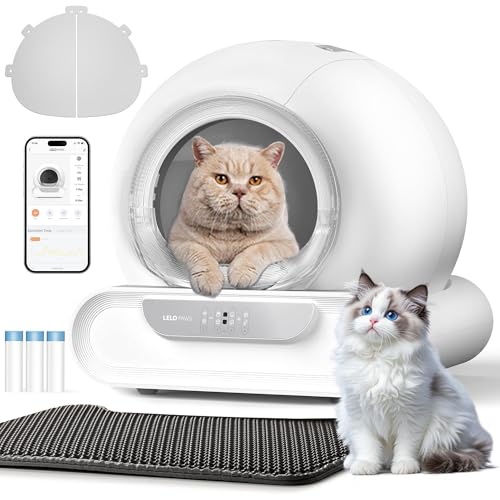 LELO PAWS Selbstreinigende Katzentoilette 74L Katzenklo Selbstreinigend mit Türvorhang Müllbeutel Matte APP Steuerung Desodorieren Sicher Elektrisches Katzenklo XXL für Mehrere Katzen Weiß