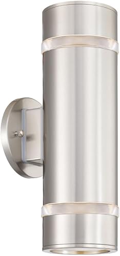 Miniatura 3 de Cerdeco Lámpara moderna de acero inoxidable para porche, iluminación de pared al aire libre, aplique de pared cilíndrica adecuada para jardín y