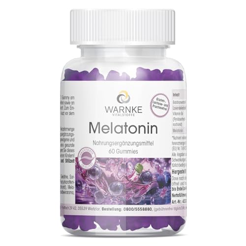 Melatonin Gummies - 60 Stück - 0,5mg bioaktives Melatonin Schlafhormon - mit Vitamin B6, Lavendel- und Baldrianextrakt - HOCHDOSIERT - Deutsche Apothekenqualität - vegan | Warnke Vitalstoffe