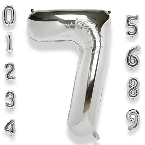 Aule 40 Inch Big Silver 7 Balloon Number Large Foil Helium Number Balloons 0-9 Jumbo Giant Happy 7Th Birthday Party Decorations For Boy Or Girl Huge Mylar Anniversary Party Supplies #TOP7