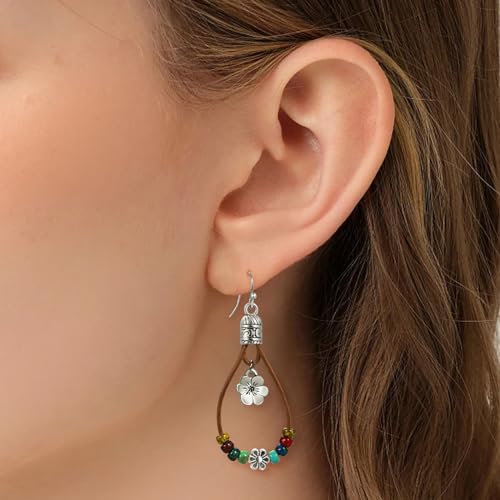 Bopiu Boho Earrings For Women,Handmade Vintage Dangle Drop Earring,Western Country With Nature Stone And Flower  thumb #1