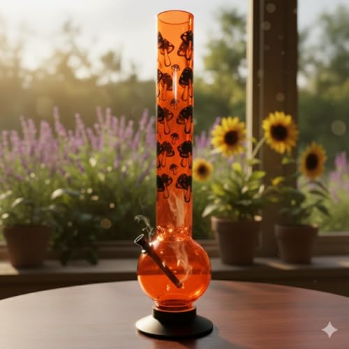 Image of PUFF SMART 16 Inch Mushroom Print Acrylic Waterpipe Bong (Orange)