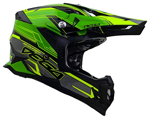 Vega Helmets 32099-204 Unisex-Adult Off-Road MCX Lightweight Fully Loaded Dirt Bike Helmet (Green Stinger Graphic), Large