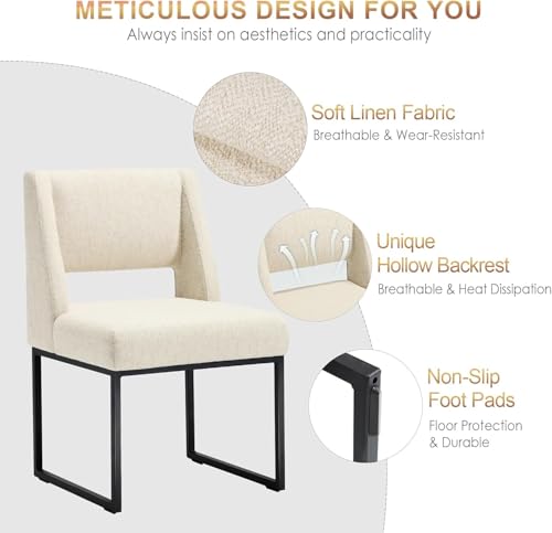 Image of Zesthouse Upholstered Dining Chairs Set of 6, Modern Dining Room Chairs with 4.1 inch Thickened Cushion & Metal Legs, Beige Linen Fabric Kitchen Chair with Padded High Back, Heavy Duty Kitchen Chair