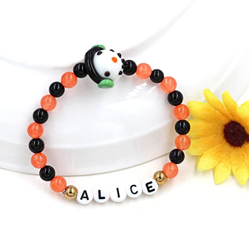 Image of Uloveido Black Orange Jade Charms Halloween Bracelets All Saints' Gift - DIY Customized Name Beaded Bracelet