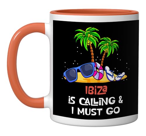 Ibiza Travel Vacation Outfit | Visit Ibiza Ceramic Mug, Orange/White