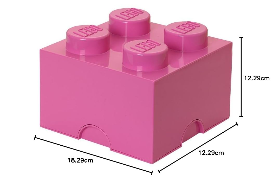LEGO Brick 4 Knobs Stackable Storage Box, Bright (Pink), 5.7 Litre