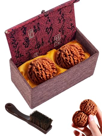 Wenwan Walnut Set, 2026 Upgraded Version Chinese Walnut Fidget Toys for Stress Relief, Finger Exercise Therapy Fidget for Relaxation Focus, Traditional Gift Set with Box & Brush (A)