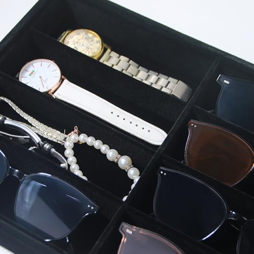 Image of Coward Sunglass Organizer, Black Velvet Glasses Trays, Eyeglasses Watches Jewelry Display - Men Women (8 Grids)