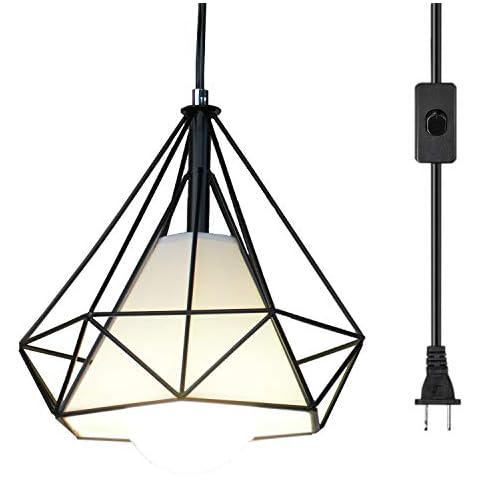Ganeed Pendant Light,Plug in Hanging Lamps,Industrial Vintage Mini Wire Kitchen Chandeliers Fixtures with Metal Cage Shape,Hanging Lights with 16.4ft Cord On/Off Switch Cover