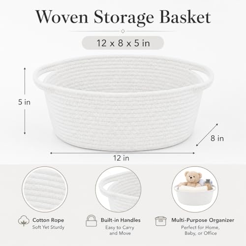 Image of ABenkle Small Basket with Handles, Boho Decorative Rope Woven Dog Cat Toy Storage Bin Shelf Storage Organizer, Easter Christmas Gift Basket, 12 inchx8 inchx5 inch, 2 Pack
