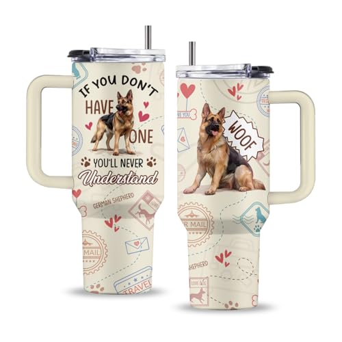 Uibunoo German Shepherd Gifts, 40 Oz Dog Tumbler with Handle & Straw, Australian Shepherd Gift, Birthday Present for Dog Lovers, Stainless Steel Puppy Tumbler, Gifts for Thanksgiving Christmas, 1 PCS