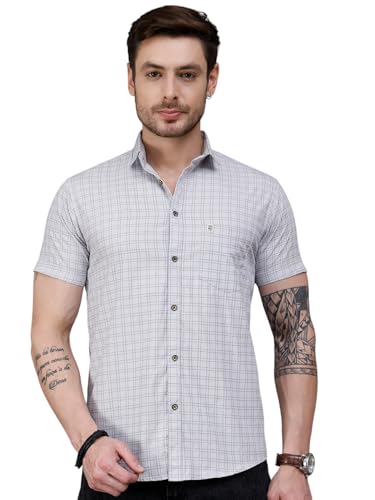 Image of Majestic Man Slim Fit Pure Cotton Half Sleeve Checked Casual Shirt