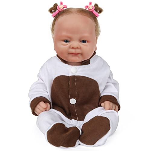 Vollence 14 inch Full Silicone Baby Dolls with Hair, Not Vinyl Dolls, Realistic Baby Dolls, Lifelike Baby Dolls, Newborn Baby Dolls, Real Reborn Baby Dolls - Girl