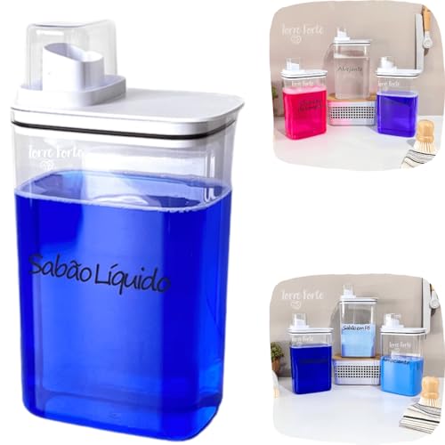 Pote Hermético Copo Medidor Porta Sabão Em Pó Líquido Amaciante 2...