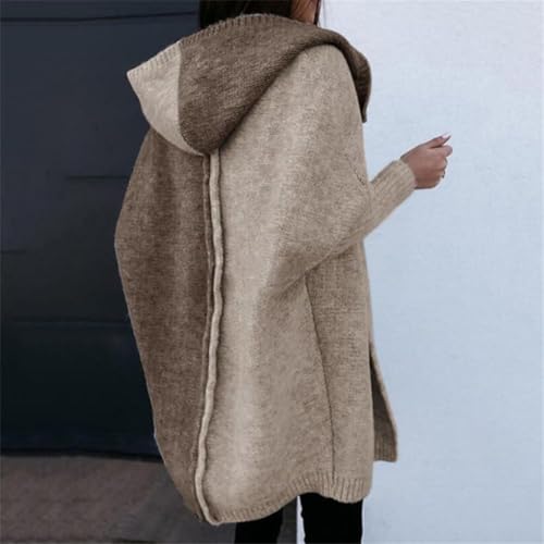 Women Open Front Long Sleeve Hooded Hooded Knit Cardigan Sweaters Color Block Outwear Coat Long Sweater Coat4