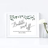 Andaz Press Wedding Party Signs, Natural Greenery Green Leaves, 8.5x11-inch, Bubble Send Off Please Blow Good Wishes for the New Mr. & Mrs. Sign, 1-Pack Wedding Send Off Ideas