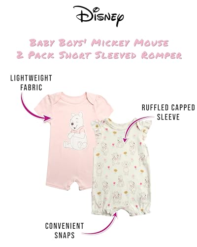 Disney Baby Girls Romper - 2 Pack Ruffled Short Sleeve Baby Jumpsuit Romper - Cozy Baby Clothes for Girls (Newborn/Infant)2