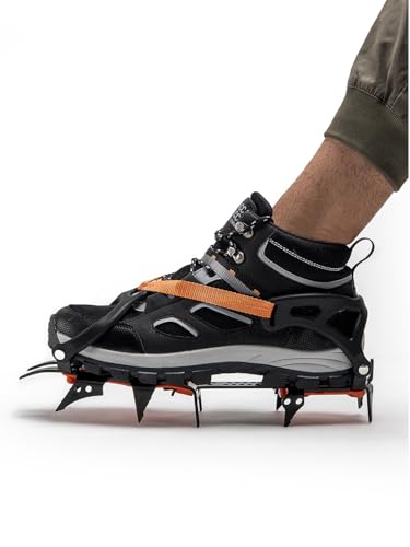 Image of Bacca Bucci Adventure Gripster Ice Traction Crampons Free Size (Black and Orange, Free Size)