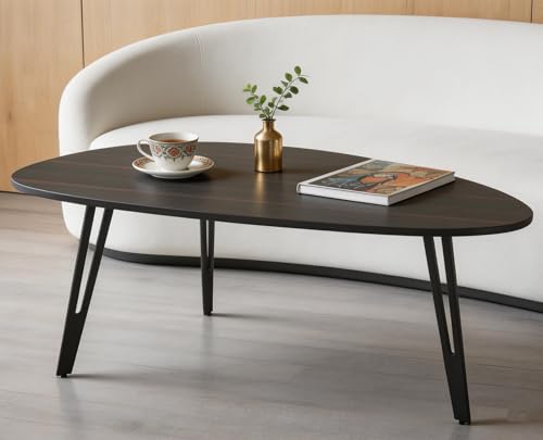 Manora Table Basse Bois, Table Basse Scandinave, Petite Table Ovale de Salon Moderne, Facile à Monter, Très Solid, 100cm x 55cm x 43cm (Noir Brunâtre)