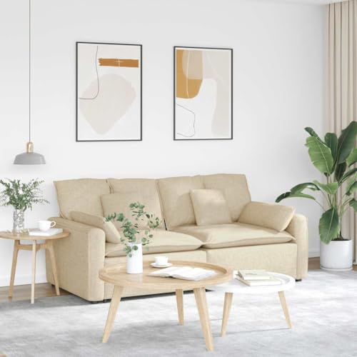 Augerlite Sofá modular con cojín color crema, 224 x 105 x 64 cm, tapizado en tela, estructura metálica, 2 plazas con reposabrazos, sofá modular para salón, habitación de invitados y oficina