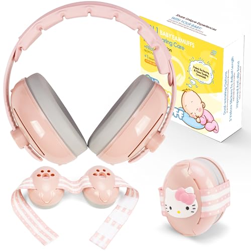 Image of Empireway GS010 2-in-1 Baby Ear Muffs Noise Protection - Adjustable, Lightweight, and Foldable Noise Cancelling Headphones for Infants & Toddlers (Up to 48 Months,Pink)