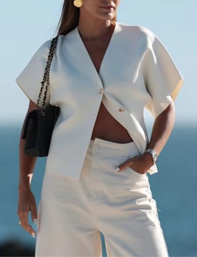 Wanzetaly Womens Oversized Cardigans Short Sleeve Lightweight Button V Neck Casual Knit Sweater Outerwear2